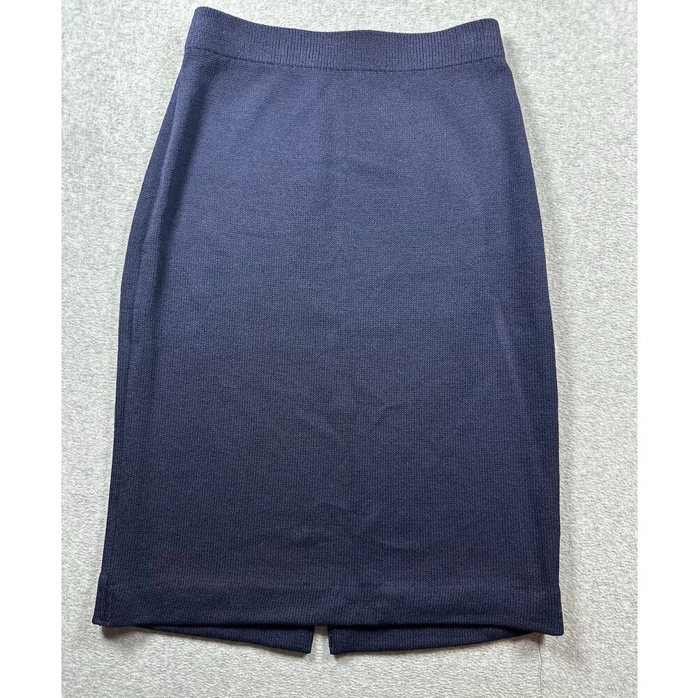 St John Basics Pencil Midi Skirt Women's Size 4 Navy Blue Knit Elastic Waist